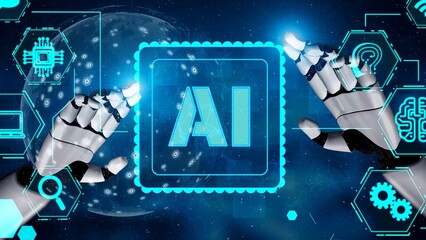 Wall Mural - ai assistant brain processor with llm technology, big data, machine learning, generative ai for busi
