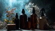 © Juan - Dark apothecary bottles surrounded by natural elements in dramatic lighting herbal wellness and mystery concept