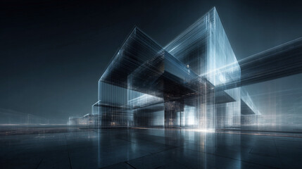 Wall Mural - a modern building 3d architecture hologram simulation