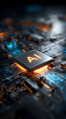 Wall Mural - a close-up of an ai chip on a computer mainboard