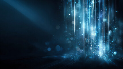 Wall Mural - an abstract digital backdrop with glowing blue lines against black background, representing data and