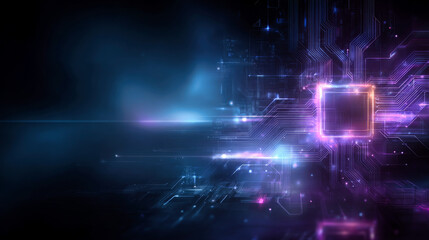 Wall Mural - a futuristic abstract technology background with neon lights and glowing circuit lines