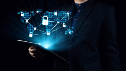 Wall Mural - cyber security protection and cyber security strategies against cyber threats, system hacks, digital