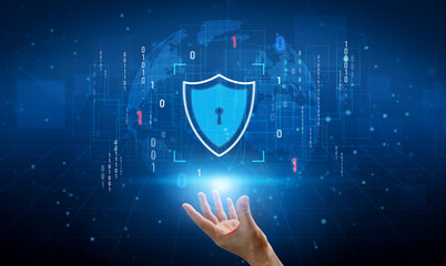 Wall Mural - cyber security protects against breaches, hacks, and network attacks using strong infrastructure and