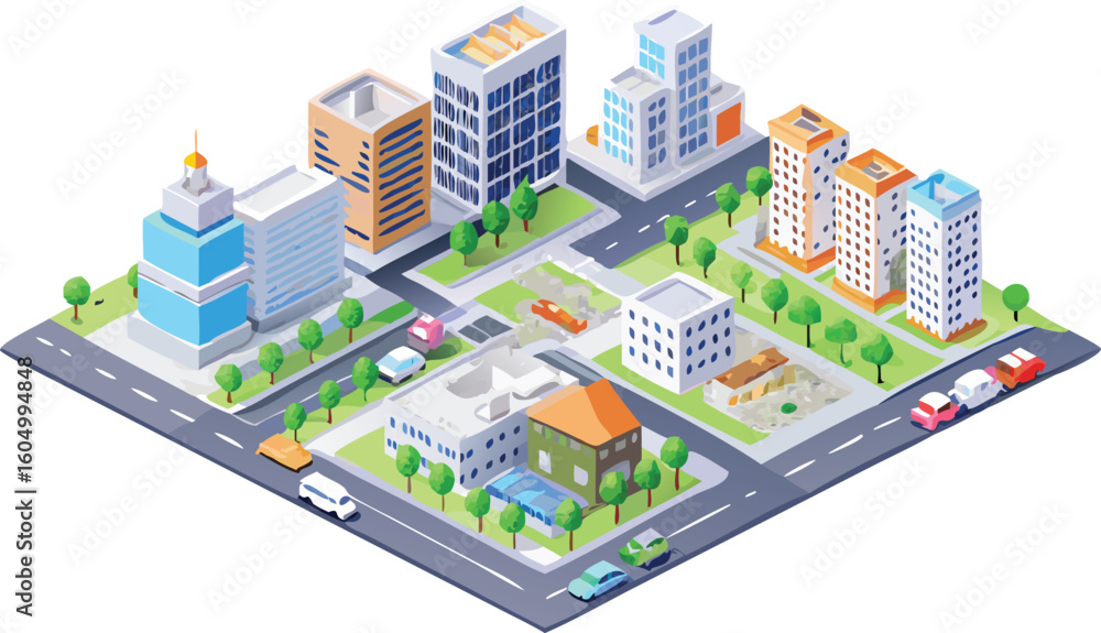 isometric view of the city business design town road Stock Vector ...