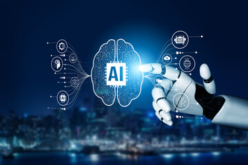 Wall Mural - ai assistant brain processor with llm technology, big data, machine learning, generative ai for busi