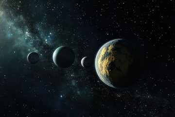 Wall Mural - rendered view of planets in the multiverse energetica showcasing vibrant colors and diverse landscap