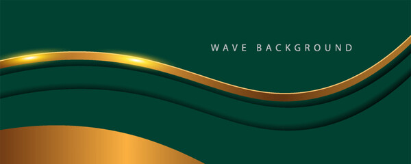 Wall Mural - dark green digital art waves with gold light in the middle, design background for element design. ve