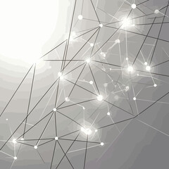 Wall Mural - abstract glowing network of interconnected dots and polygonal lines on light grey gradient backgroun
