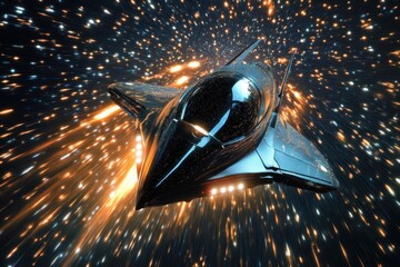 Wall Mural - Exploring outer space aboard a sleek starship amidst a stellar light show, A View of Outer Space Flying Between the Stars in a Galaxy
