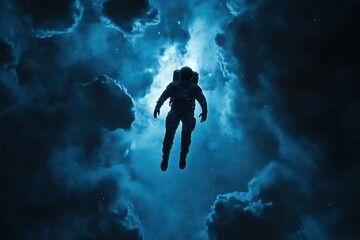 Wall Mural - astronaut floats through clouds in the vastness of space during a serene moment of exploration, sing