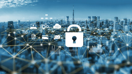 Wall Mural - digital cyber security lock system highlighting data security encryption, cyber password protection,