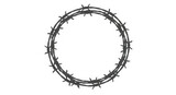Isolated barbed wire wreath on a transparent background creating a sharp and dangerous circle of security and protection