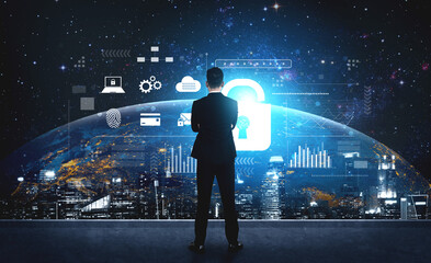 Wall Mural - digital cyber security lock system highlighting data security encryption, cyber password protection,