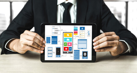 Wall Mural - ux ui design process for modish mobile application and website . creative prototype of wireframe for