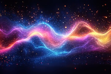 Wall Mural - Vivid abstract background featuring colorful waves and sparkling light particles