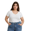 © Svetlana - Plus size girl posing with hands on hips in casual white t-shirt  isolated on transparent background