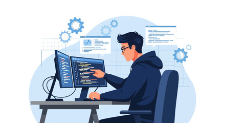 Software Developer Coding Application And Debugging Software On Computer