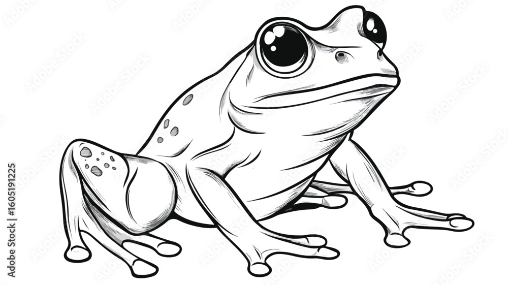 Cute Cartoon Frog Coloring Page for Kids - Vector Illustration Stock ...