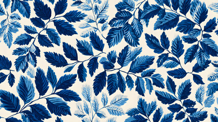 Wall Mural - Repeating Leaf Print Pattern in Low Contrast Blue and White