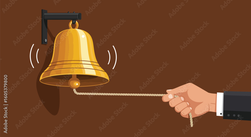Bell Riging Ropes Ringing the Bell – Hand Pulling the Rope of a Golden Bell Stock Vector ...