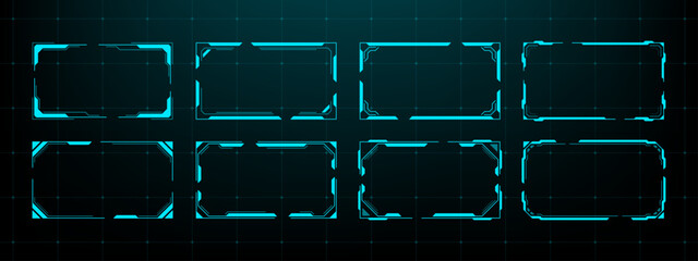 Wall Mural - set of blue futuristic hud frames. digital hi tech border for user interface. technology screen for 