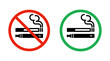 © Cali6ro - No smoking no vaping and smoking area sign set. Forbidden sign icon isolated on white background vector illustration. Cigarette, vape in prohibition circle and green allowed area. Vector 10 eps.
