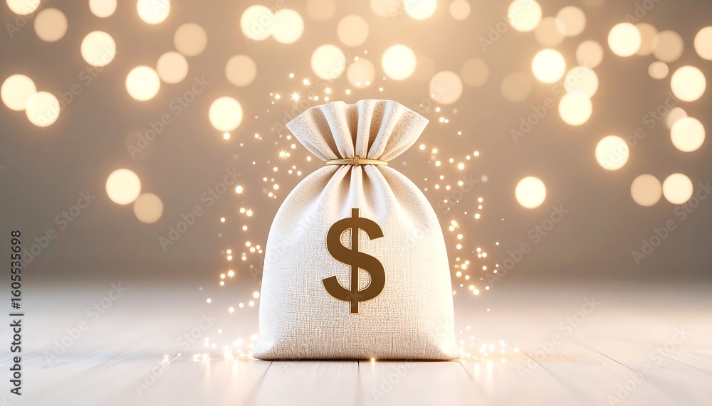 Money Bag with Dollar Sign and Glitter Sparkles の Stock イラスト | Adobe Stock