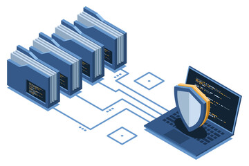 Wall Mural - isometric data protection with folder and laptop. folder security. safe documents and folder. cybers