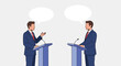 © Power Clipart - Two politicians engaging in a public debate discussing important national issues with open speech bubbles
