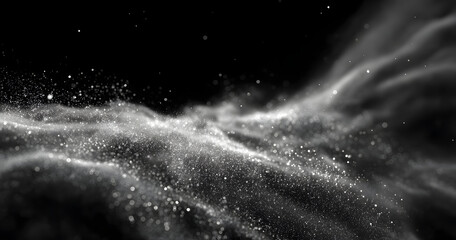 natural dust particles flow in air on black background