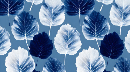 Wall Mural - Repeating Leaf Print Pattern in Low Contrast Blue and White