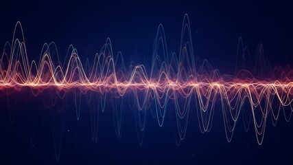 Wall Mural - Glowing waves pulse against a dark void; can be used for sound visualization