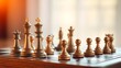 © 东禹 金 - Chess pieces arranged strategically on a wooden board, highlighted by warm directional lighting.
