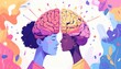 © จรัญ กาษาวัต - Diversity and Connection: Illustration of Two Women with Brains
