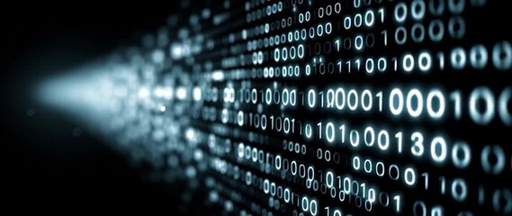 Wall Mural - anamorphic video binary code on black background. perfect for projects related to technology
