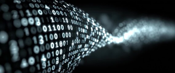 Wall Mural - anamorphic video binary code on black background. perfect for projects related to technology