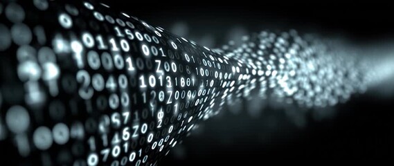 Wall Mural - anamorphic video binary code on black background. perfect for projects related to technology