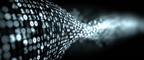 Wall Mural - anamorphic video binary code on black background. perfect for projects related to technology