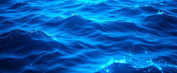Wall Mural - Mesmerizing blue ocean waves, digital network glowing, data flow,  internet,   graphic