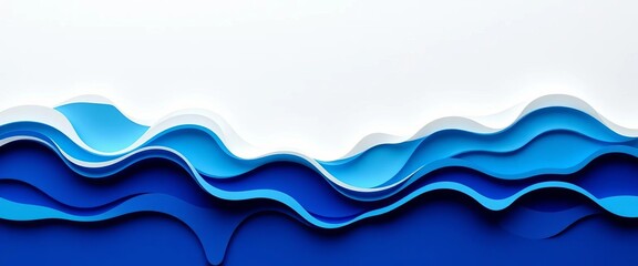 Wall Mural - abstract blue & white papercut waves, layered design, geometric elements, backdrop, cutout