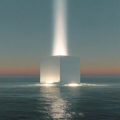 Wall Mural - White cube illuminates ocean
