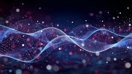 Vector abstract dynamic, wave particle and dot. Illustration technology background with dynamic mesh, flow particle design for banner, wallpaper. High tech, digital datum network and science concept