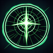 © AIgameicons - Glowing green compass rose with radial lines and starburst center on dark background