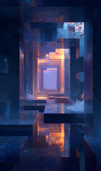 Wall Mural - explore the depths of abstract digital architecture a captivating journey through geometric forms in