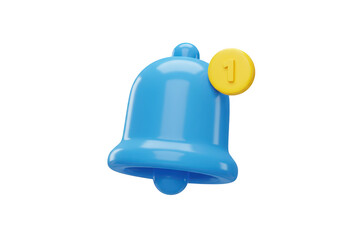 Wall Mural - 3d blue notification bell icon with a yellow number one badge on a transparent background