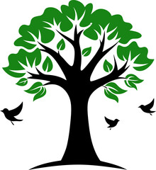 birds on a tree silhouette vector