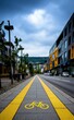 © CK Studio - Designated urban bike lane with yellow markings in a modern city