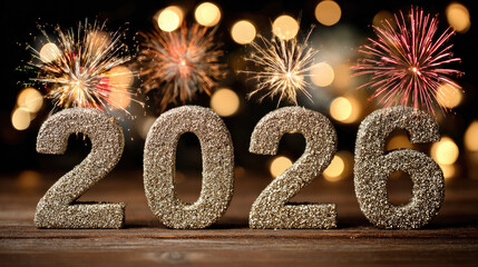 Wall Mural - happy new year 2026 celebration with sparklers and fireworks, new year party atmosphere with bright 