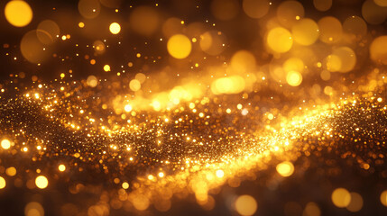 Wall Mural - a shimmering background of golden bokeh lights with a soft focus. the scene conveys a festive and ce